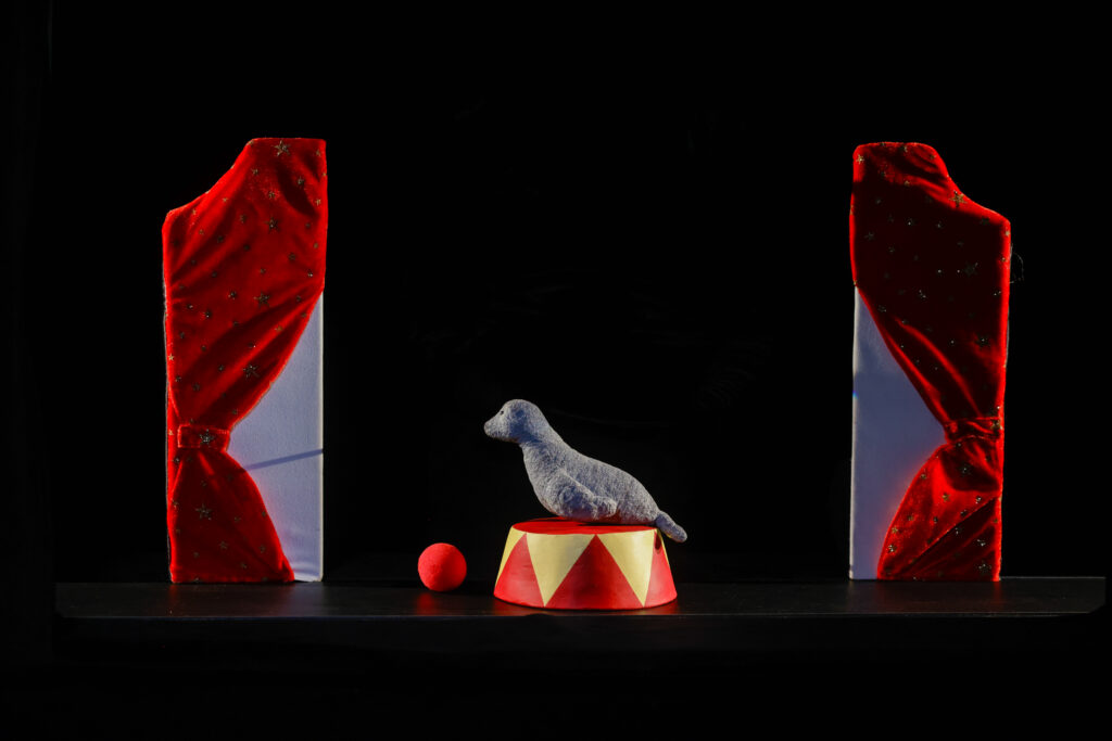 BOUGE ! l'épopée d'une petite boule rouge x CHA prodcution Photos du spectacle « Bouge ! l’épopée d’une petite boule rouge » par la compagnie Le souffle nomade, capturant la magie du théâtre noir, les marionnettes poétiques et les moments de douceur destinés aux tout-petits.