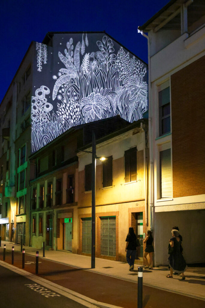 Lumières et projections graphiques dans le quartier Saint-Michel à Toulouse Projections graphiques lumineuses rue Saint-Michel à Toulouse
